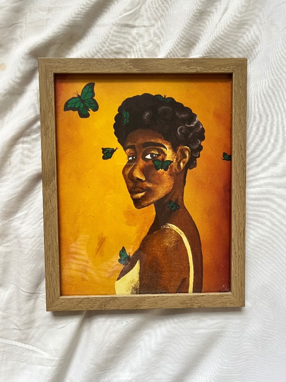 Framed Artist Print - Portrait of Girl with Butterflies
